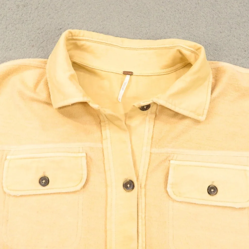 Free People Top Womens Small Cream Oversized Shacket Jacket Elbow Patch Campfire